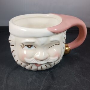Glitterville Studio Winking Santa Claus Papa Noel Mug Pink